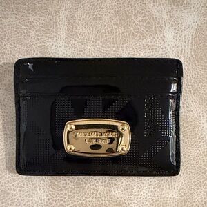 Michael Kors Glossy Black Card Holder with Gold Accent